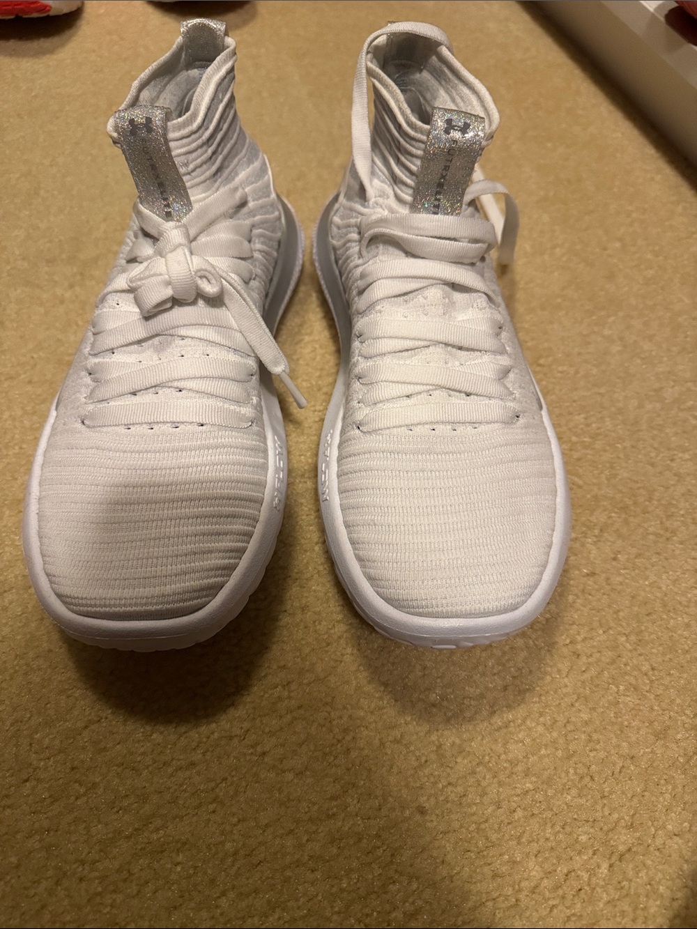 Under Armour White Knit High-Top Sneakers with Silver Pull-Tab